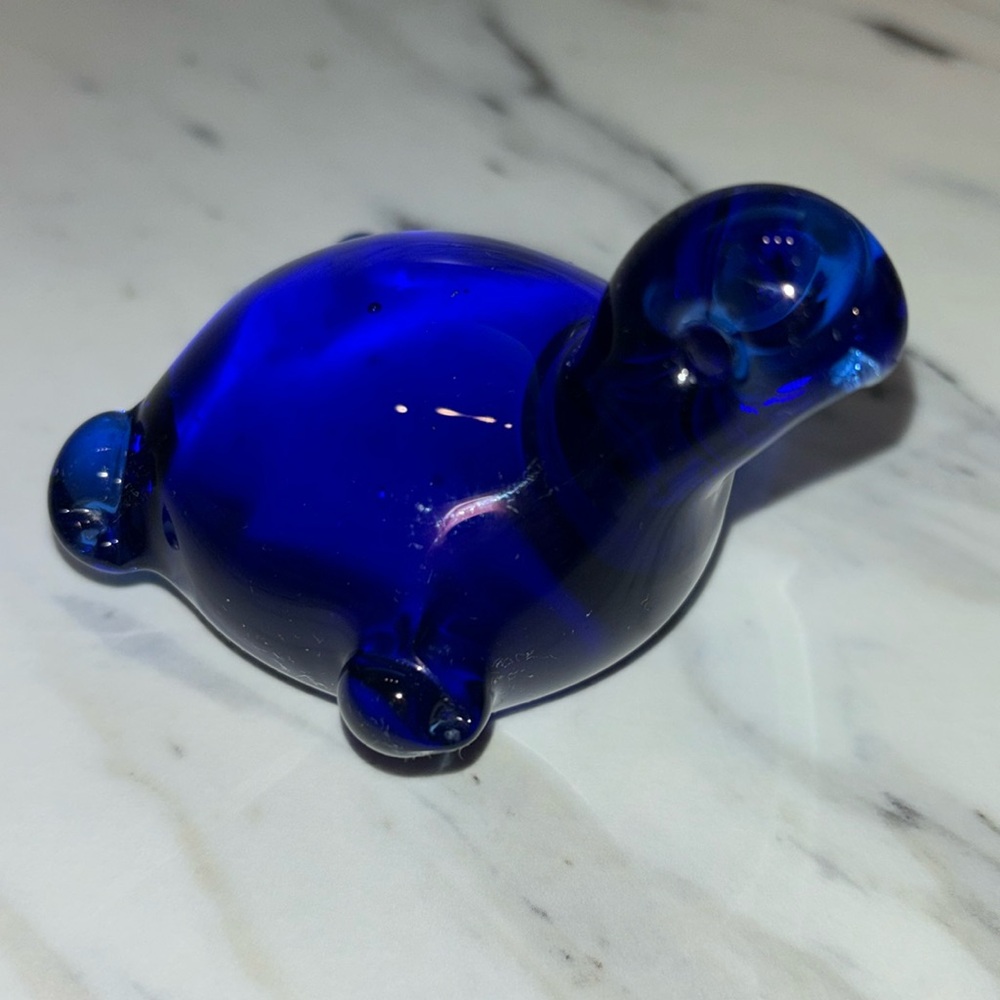 Colbalt blues glass turtle paperweight